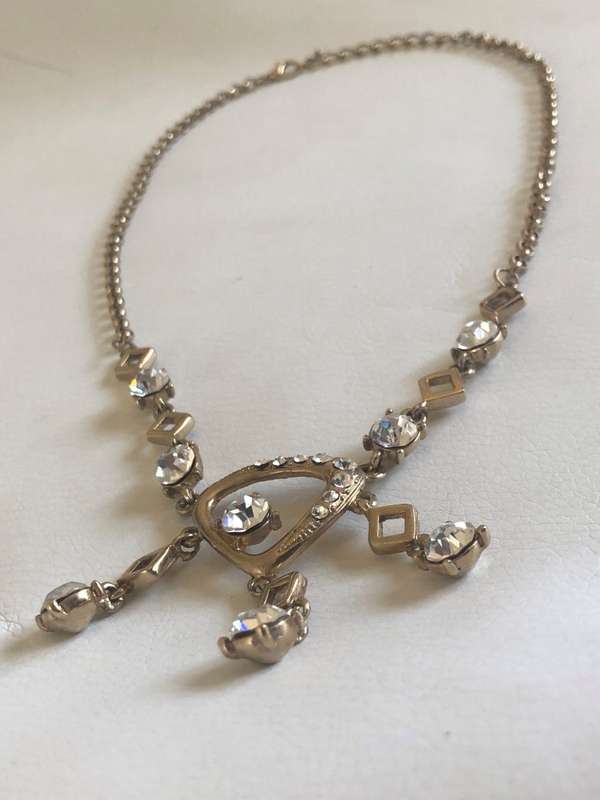 Gold Plated Necklace - Funky Design, Diamond Shapes With Large Diamante Stones #ML420| Dimensions...