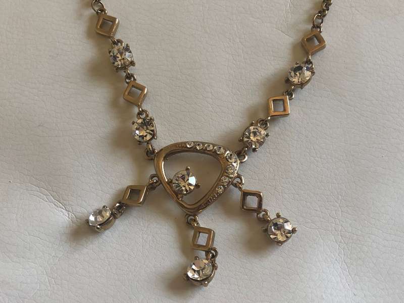 Gold Plated Necklace - Funky Design, Diamond Shapes With Large Diamante Stones #ML420| Dimensions...