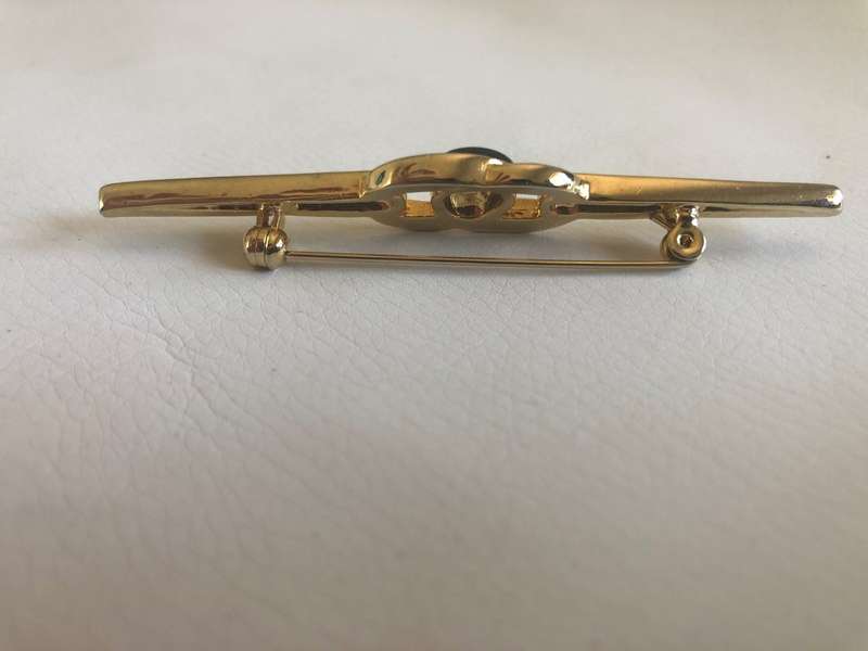 Long Gold Plated Brooch, Dark Green Stone In The Middle Encircled With Tiny Diamante #ML424 R199....