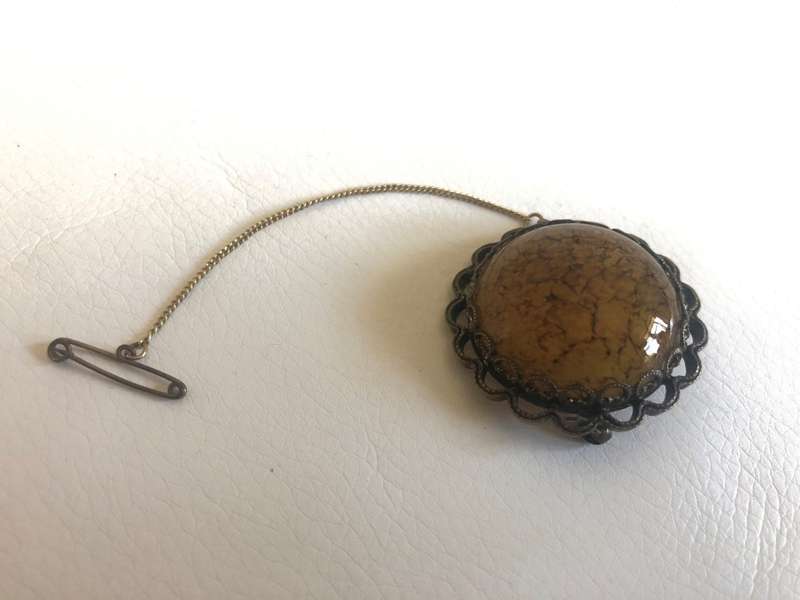 Gold Plated Brooch - Yellow Honey Colour With Round Large Stone Set In Flower Type Setting #ML425...