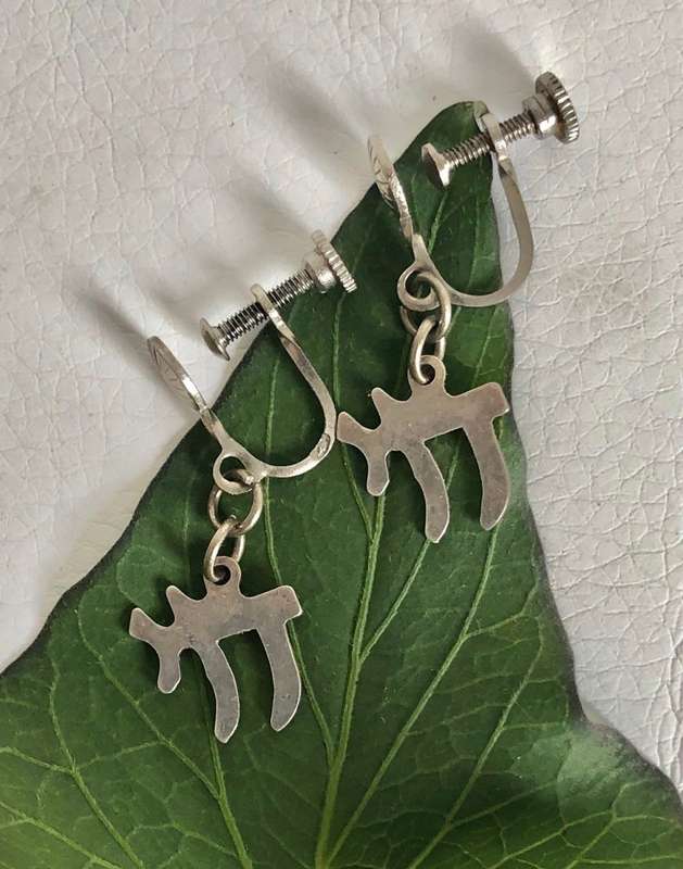 925 Silver Screw-on Earrings With Hanging Chai Pendants #ML451  | Dimensions: 30mm by 12mm