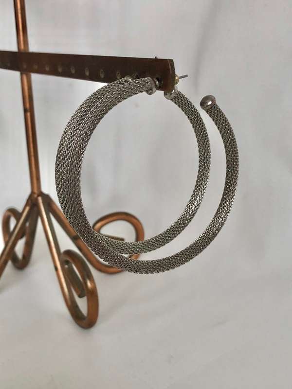 Silver Tone Mesh Hoop Earrings #ML452 | Dimensions: Diameter is 60mm