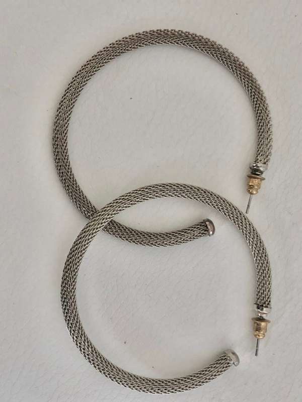 Silver Tone Mesh Hoop Earrings #ML452 | Dimensions: Diameter is 60mm