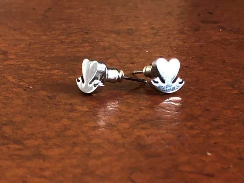 Earrings - Silver Tone Studs With Heart Design #ML460