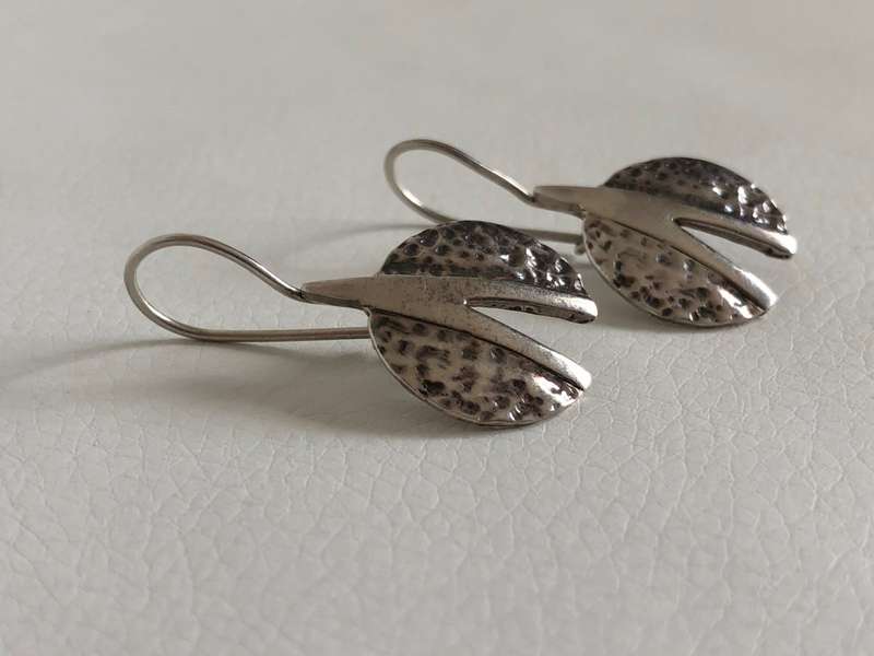 .925 Silver Earrings With a V split and half moon dimpled shapes #ML465 R295.00 | Dimensions: 35m...