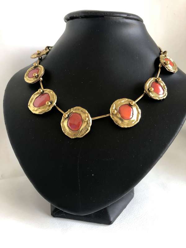 Necklace - Round Buttons With Desert Sand Colour Inlay. Gold/Bronze Colour #ML471
