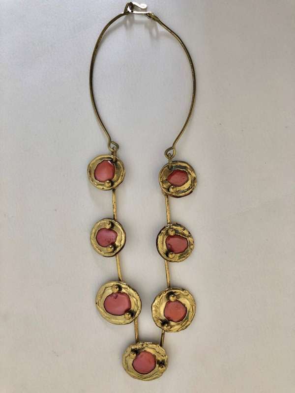 Necklace - Round Buttons With Desert Sand Colour Inlay. Gold/Bronze Colour #ML471