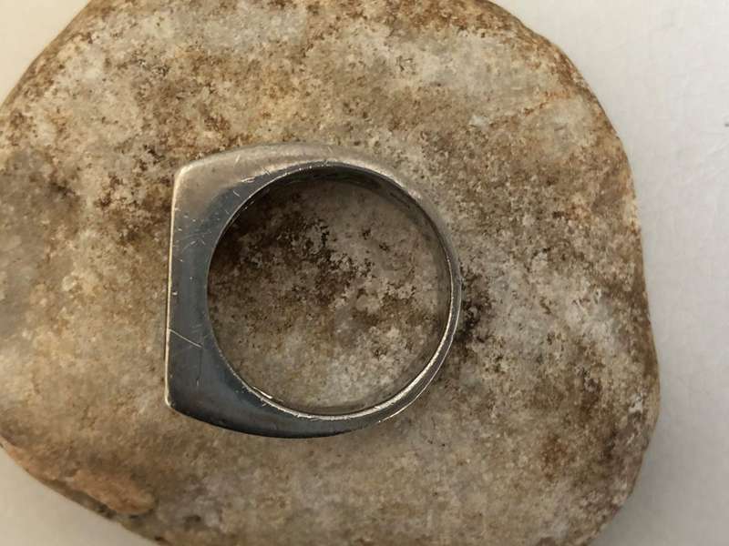925 Silver Ring With Black Square Centre With White Stones on Either Side #ML340 | Dimensions: Ri...