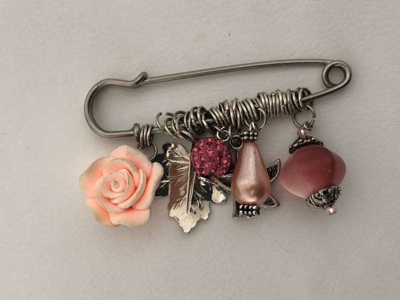 Silver Tone Lapel Pin Brooch With Hanging Charms - Pink and Silver Tone Hanging Charms #ML479R25...
