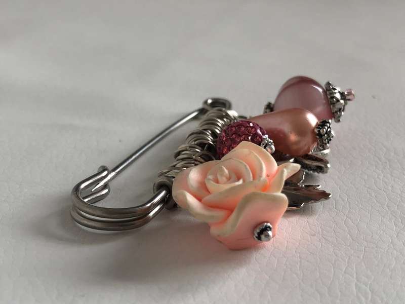 Silver Tone Lapel Pin Brooch With Hanging Charms - Pink and Silver Tone Hanging Charms #ML479R25...