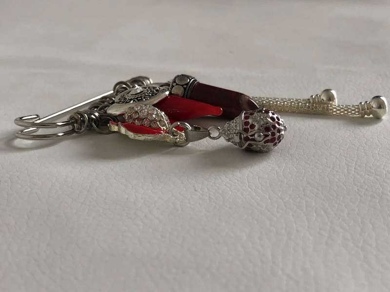 Silver Tone Lapel Pin Brooch With Hanging Charms - Red & Silver Tone Charms #ML481 R250.00 | Dime...