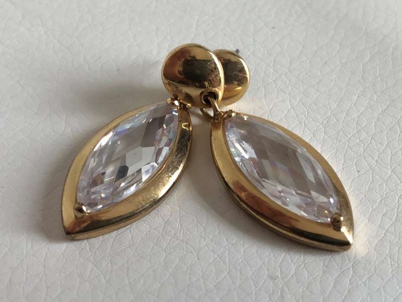 Gold Plated Eye-Shaped Earrings With Large Diamante Centre #ML484 R255.00 | Dimensions: 40mm by 15mm