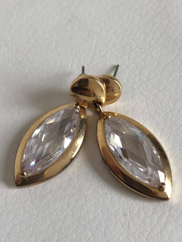 Gold Plated Eye-Shaped Earrings With Large Diamante Centre #ML484 R255.00 | Dimensions: 40mm by 15mm