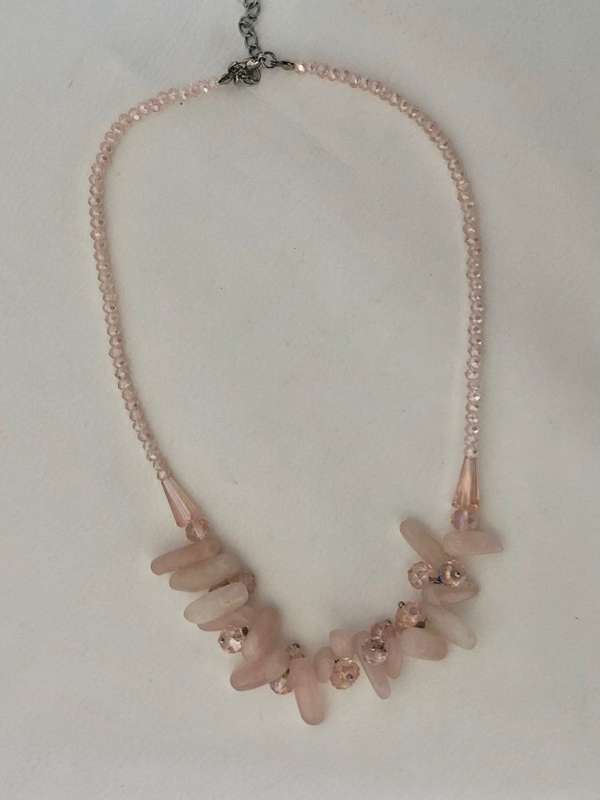 Necklace With Pink Beads With Long Jagged Milky white Stones #ML490 R395.00 | Dimensions: 470mm b...