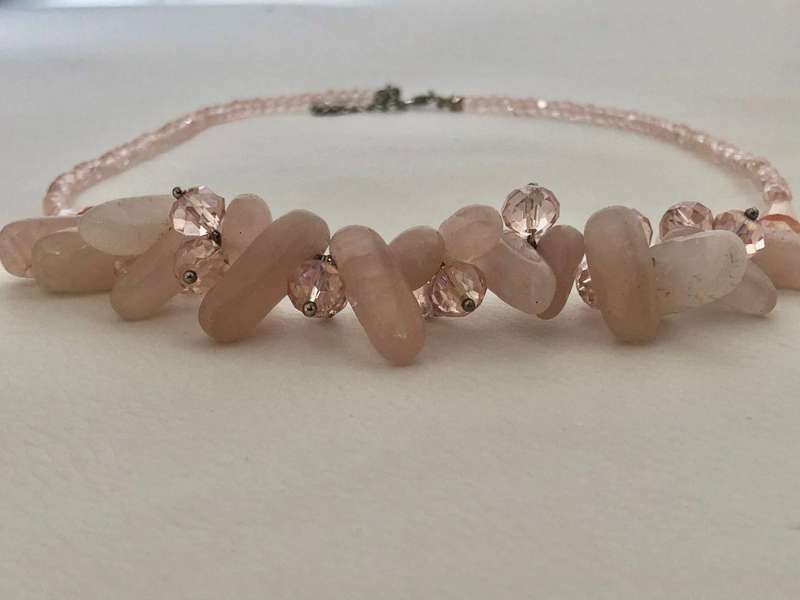 Necklace With Pink Beads With Long Jagged Milky white Stones #ML490 R395.00 | Dimensions: 470mm b...