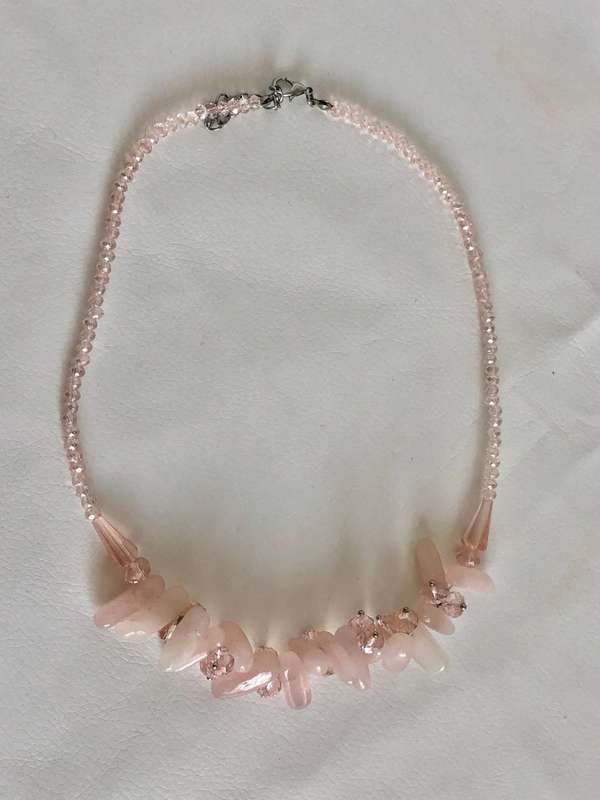 Necklace With Pink Beads With Long Jagged Milky white Stones #ML490 R395.00 | Dimensions: 470mm b...