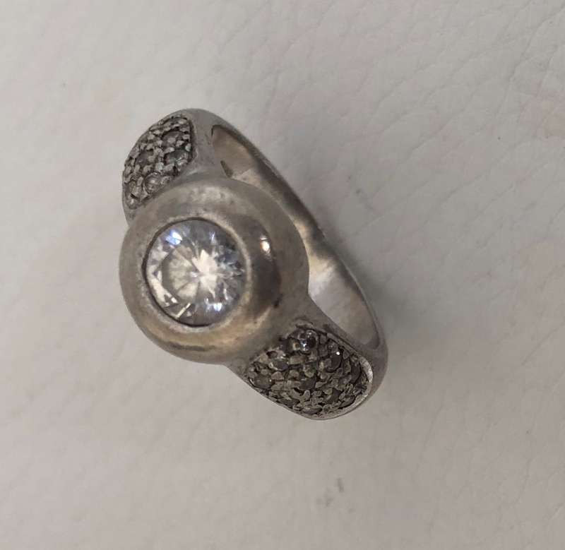 925 Silver Oval Shape Ring, Round White Stone inlay with Pave on the Sides #ML517 R495.00 | Dimen...