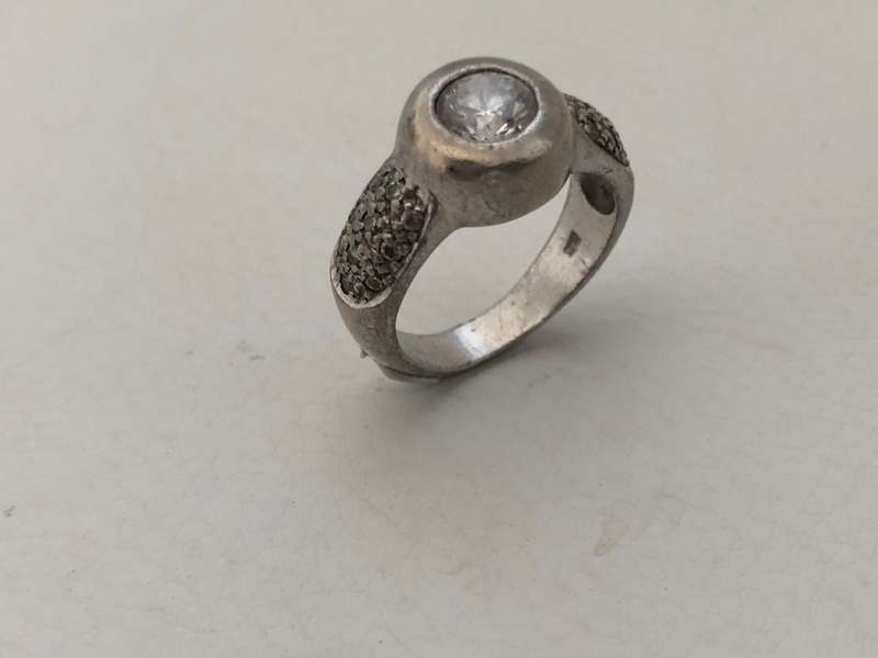 925 Silver Oval Shape Ring, Round White Stone inlay with Pave on the Sides #ML517 R495.00 | Dimen...