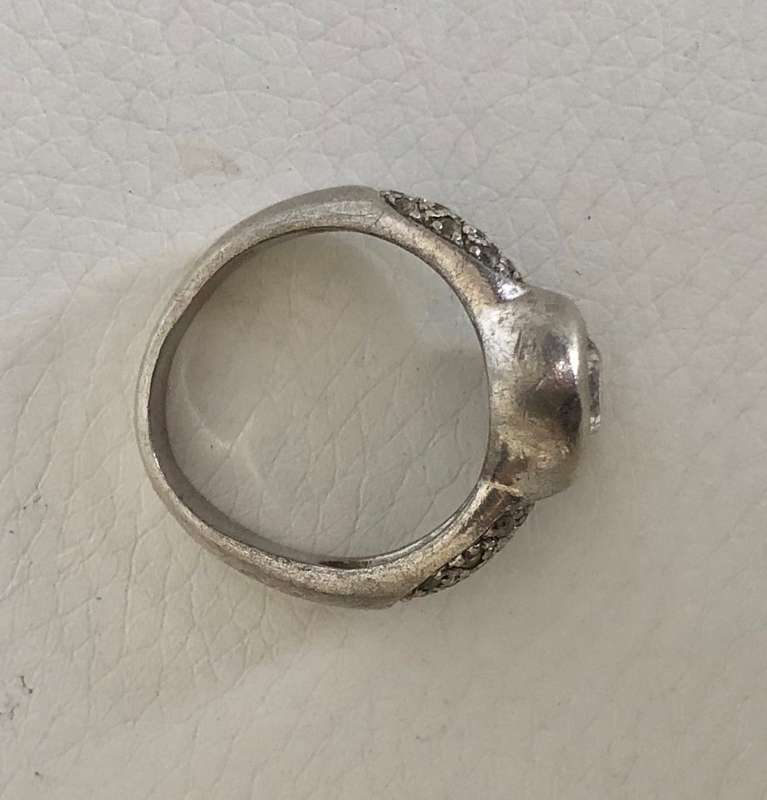 925 Silver Oval Shape Ring, Round White Stone inlay with Pave on the Sides #ML517 R495.00 | Dimen...