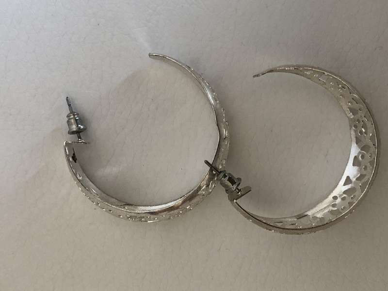 Earrings - Silver Plated Open Hoops. Lace Design, Light Weight #ML539