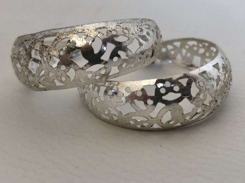 Earrings - Silver Plated Open Hoops. Lace Design, Light Weight #ML539