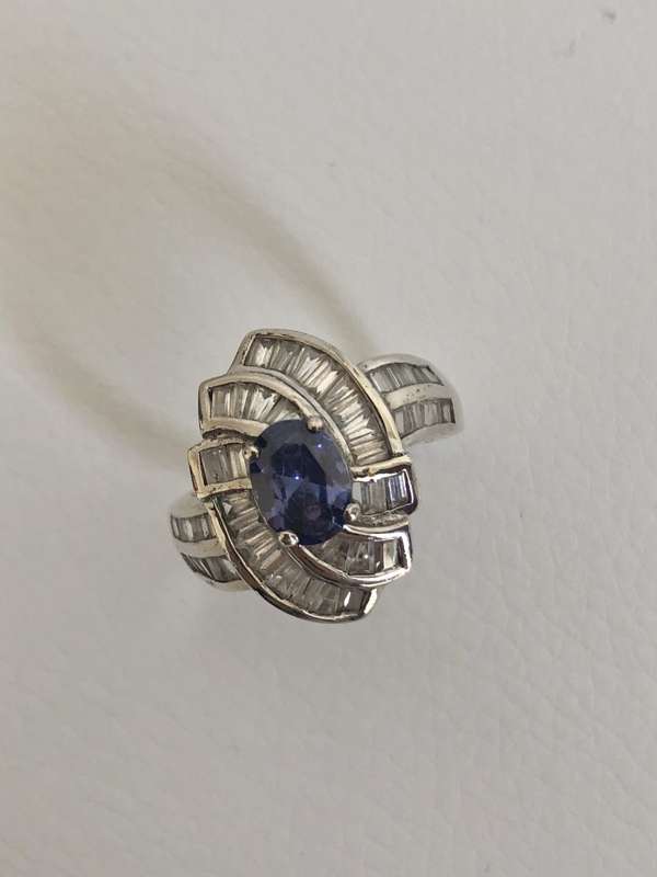 Silver Ring With Oval Shape, Lines of Diamante Type Stones, Oval Purple/Blue Stone #ML552 R695.00...
