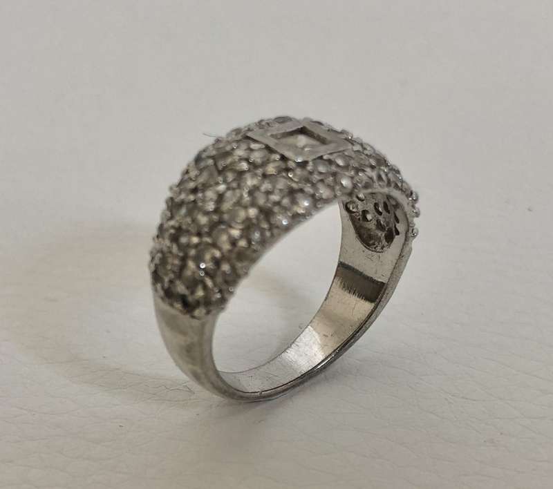 925 Silver Ring, Square Stone Frames in silver surrounded by little stones #ML565 R695.00 | Dimen...
