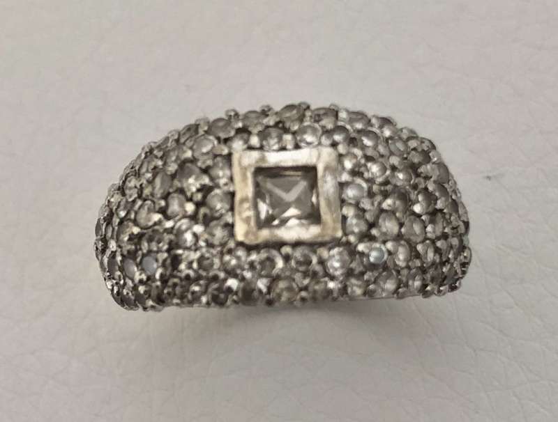 925 Silver Ring, Square Stone Frames in silver surrounded by little stones #ML565 R695.00 | Dimen...