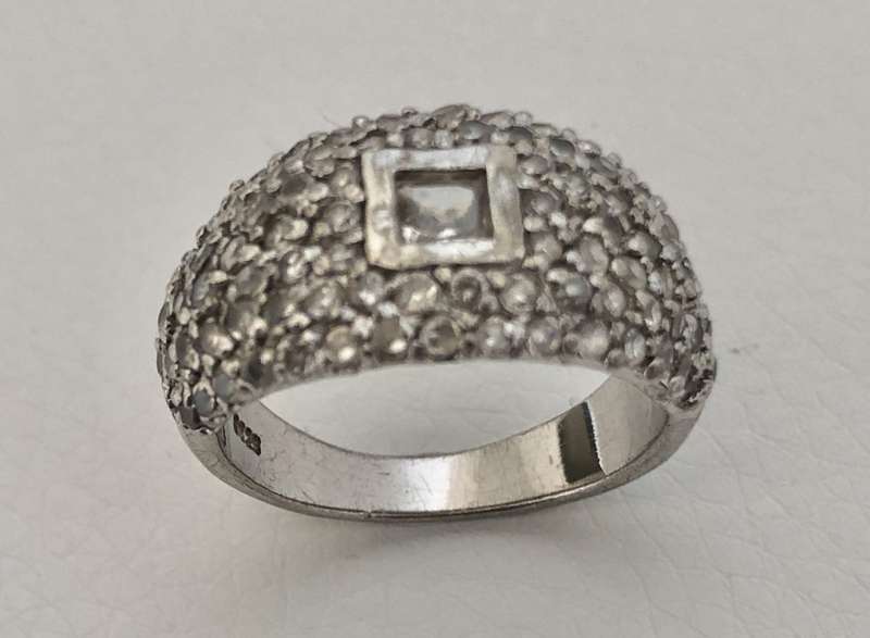 925 Silver Ring, Square Stone Frames in silver surrounded by little stones #ML565 R695.00 | Dimen...