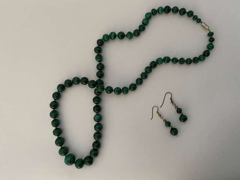 Necklace & Earring set - Malachite Beads, Earrings are Shepherds hooks, Gold in colour #ML595 R39...
