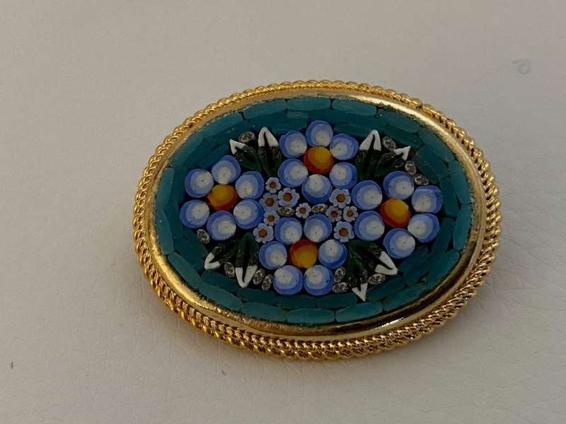 Micro Mosaic Vintage Brooch With Blue & White Flowers, Gold Colour. Made In Italy #ML596 R250.00 |