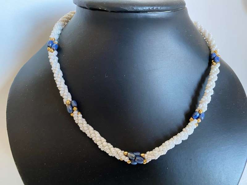Necklace -  Fresh Water Pearls/Seed, Royal Blue Colour Beads With Gold Colour Separators #ML605 |...