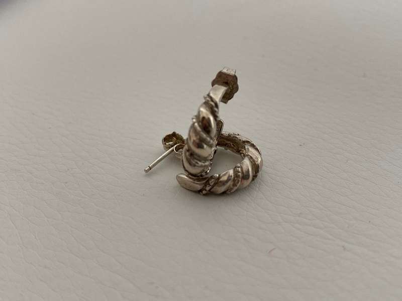 Earrings - Silver Huggies, Rope Pattern Design #ML622