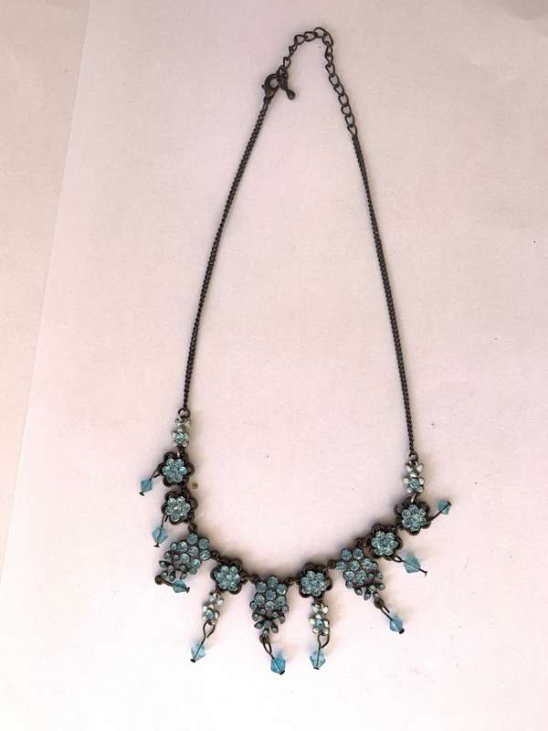 Necklace - Flower Shaped Pendants With Light Blue Beads With Hanging Blue Beads on a Rustic Chain...