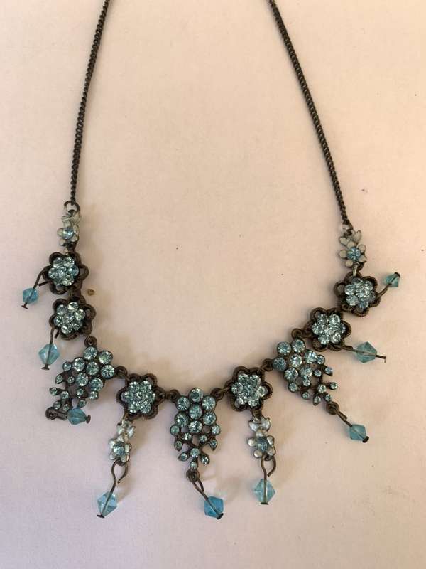 Necklace - Flower Shaped Pendants With Light Blue Beads With Hanging Blue Beads on a Rustic Chain...
