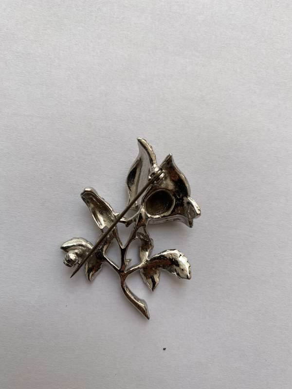 Brooch - Rose Design With Marcasite. Silver Plated #ML648