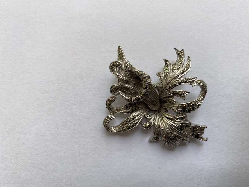Brooch - Tulip Marcasite. Silver Plated #ML653