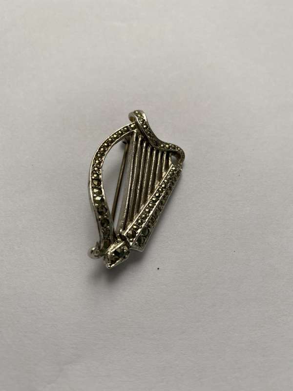 Brooch - Marcasite Harp. Silver Plated #ML656