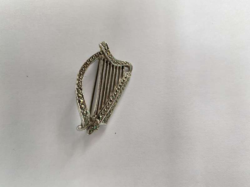 Brooch - Marcasite Harp. Silver Plated #ML656