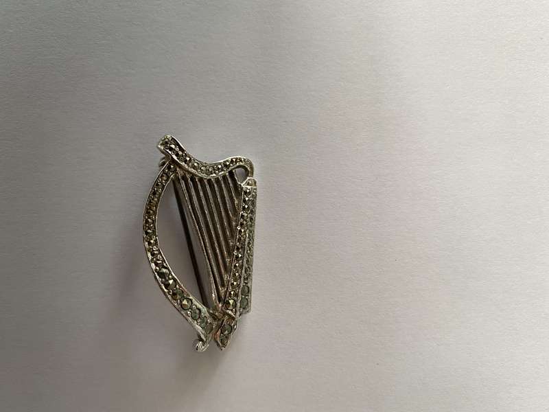 Brooch - Marcasite Harp. Silver Plated #ML656