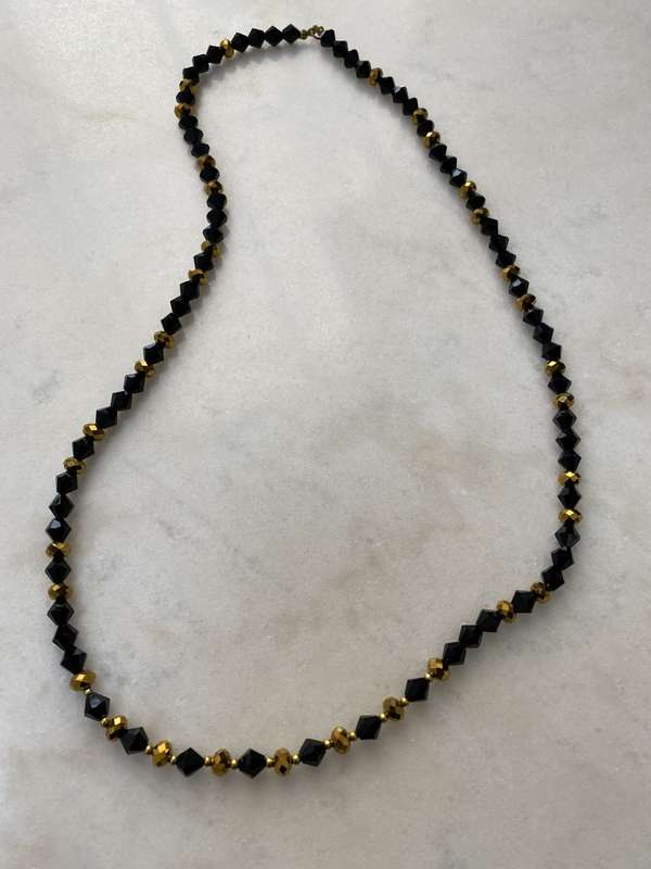 Beaded Necklace With Black & Gold Colour Beads #ML662 | Dimensions: 380mm Diameter