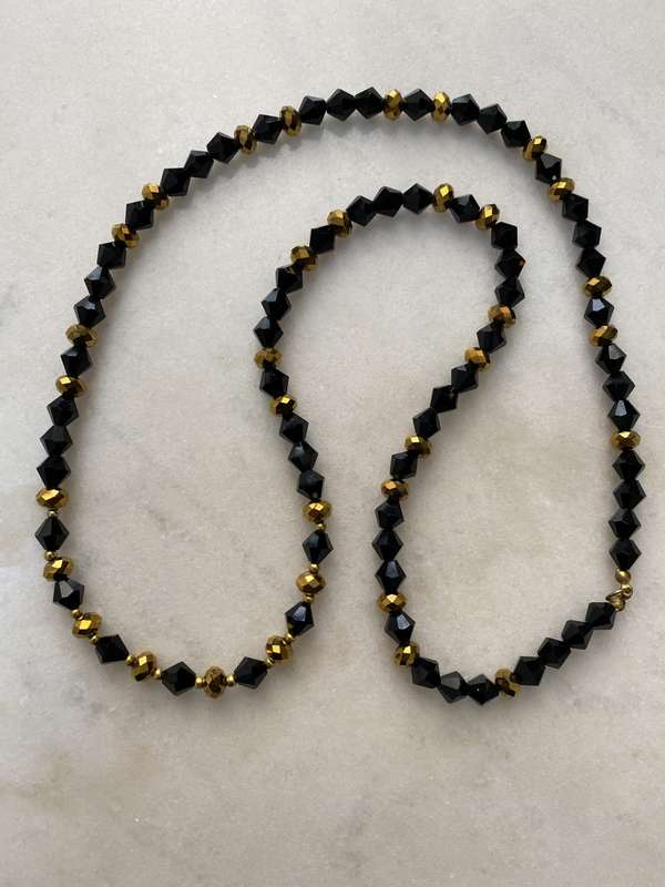 Beaded Necklace With Black & Gold Colour Beads #ML662 | Dimensions: 380mm Diameter