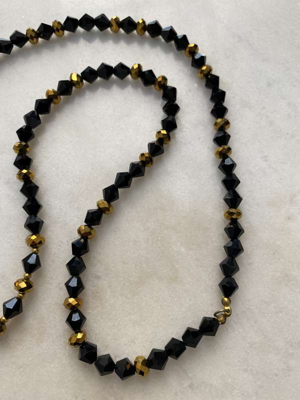 Beaded Necklace With Black & Gold Colour Beads #ML662 | Dimensions: 380mm Diameter