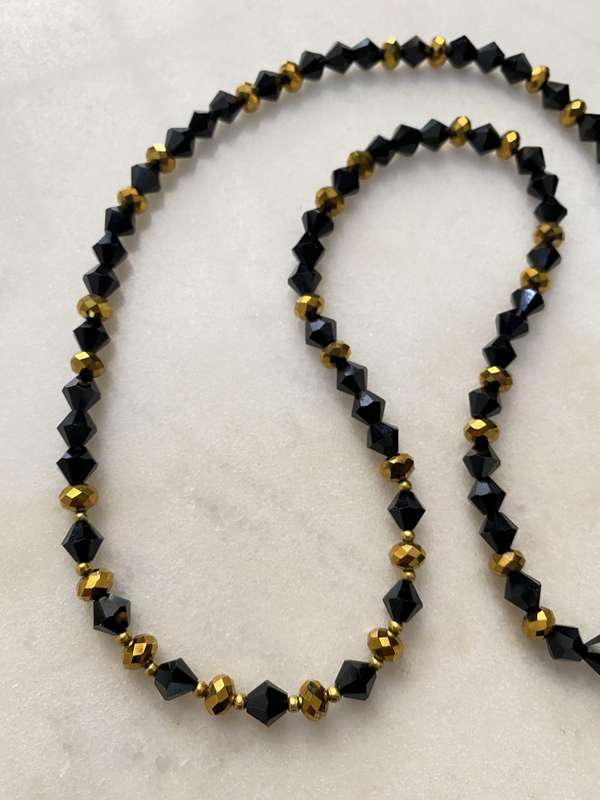 Beaded Necklace With Black & Gold Colour Beads #ML662 | Dimensions: 380mm Diameter