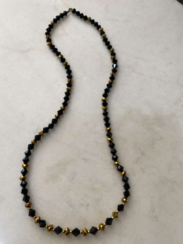 Beaded Necklace With Black & Gold Colour Beads #ML662 | Dimensions: 380mm Diameter