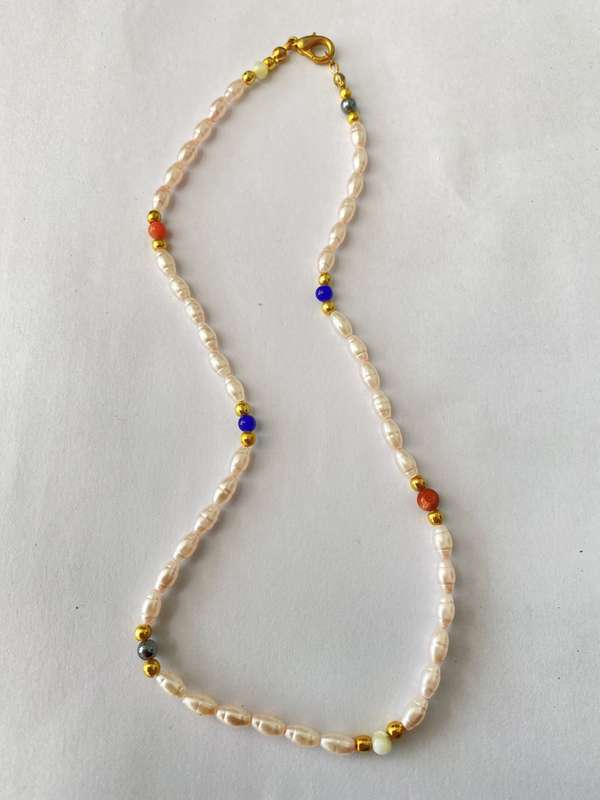 Light Pink Seed Pearl Necklace With Coloured Beads #ML666| Dimensions: 200mm Diameter