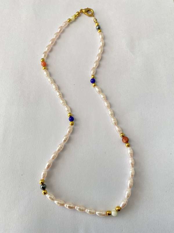 Light Pink Seed Pearl Necklace With Coloured Beads #ML666| Dimensions: 200mm Diameter