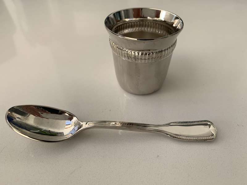 Antiques and Collectibles - Silver Plated Egg Cup and Spoon, In Original Box #ML671 | Dimensions:...