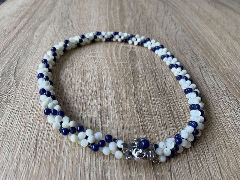 Necklace - Blue And White Beads With A Silver Clasp #ML699