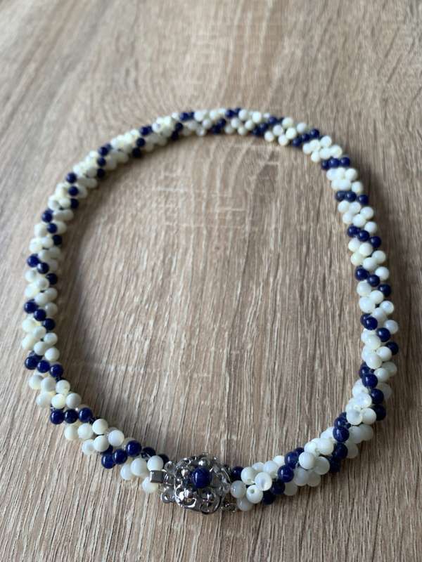 Necklace - Blue And White Beads With A Silver Clasp #ML699